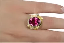 Anneau Rubis Or jaune 14 carats Style vintage vrc100y
